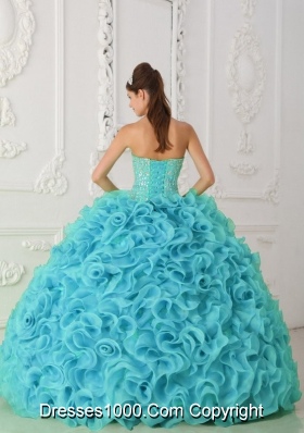 Strapless Organza Beading Ball Gown Fashionable Quinceanera Dress in Blue