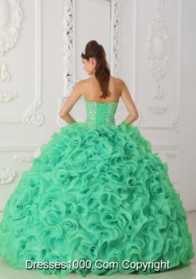 Turquoise Strapless Organza Designer Quinceanera Dress with Beading