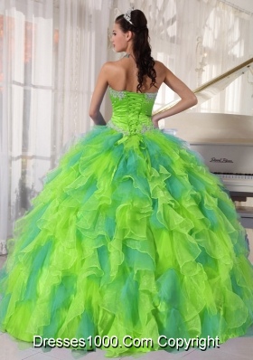 2014 Sweetehart Organza New Style Quinceanera Dress with Appliques and Ruffles