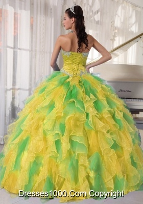 Ball Gown Appliques and Ruffles Organza Long Multi-Colored Quinceanera Dress