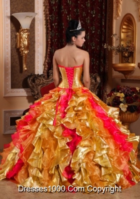 Ball Gown Strapless Floor-length Organza Embroidery Gold New Style Quinceanera