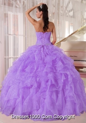 Ball Gown Strapless Lavender Organza Beading Sweet Sixteen Dress for Party