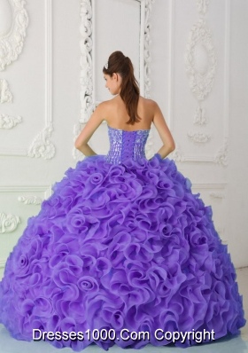 Ball Gown Strapless Organza Purple Sweet Fifteen Dress with Beading and Ruffles