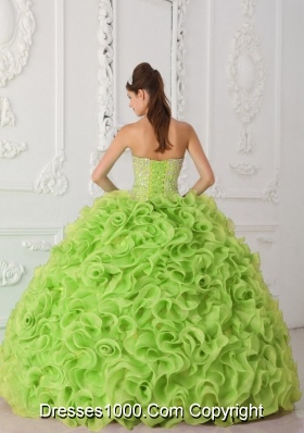 Ball Gown Strapless Organza Yellow Green New Style Quinceanera Dress with Beading