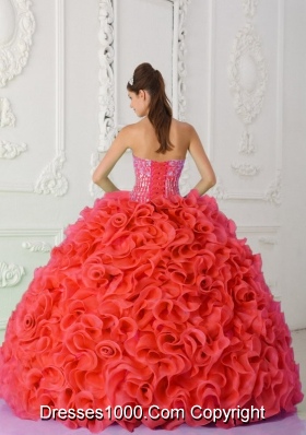 Ball Gown Strapless Red Quinceanera Dress 2014 with Beading and Ruffles