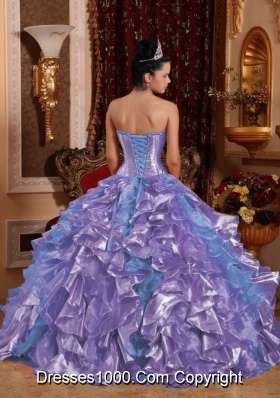 Ball Gown Strapless Ruffles Organza Embroidery Lavender Plus Size Quinceanera Dress