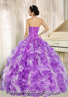 Beaded and Ruffles Custom Made For 2013 Plus Size Quinceanera Dress In Purple and White