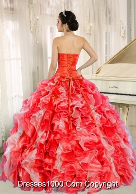 Beaded and Ruffles Custom Made For 2013 Red Sweet Sixteen Dress