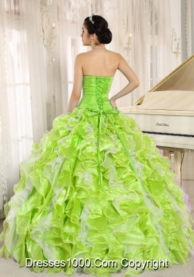 Beaded and Ruffles Custom Made For Yellow Green Sweet Fifteen Dress