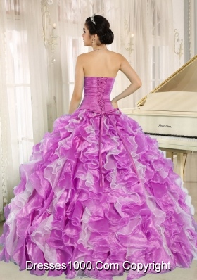 Beaded and Ruffles Lilac and White Most Popular Quinceanera Dress for Custom Made