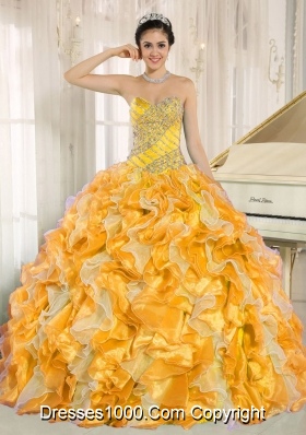 Custom Made For 2013 Yellow Multi-Colored Quinceanera Dress with Beaded and Ruffles