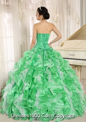 Green Beaded and Ruffles Custom Made For 2013 Sweetheart Quinceanera Dress 2014