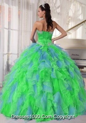 Multi-color Sweetheart Appliques Plus Size Quinceanera Dress with Green Flower