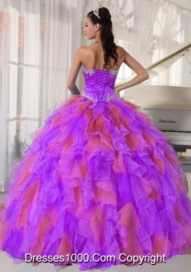 Organza Appliques and Ruffles Sweetheart New Style Quinceanera Dress in Multi-color