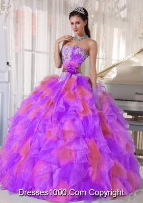 Organza Appliques and Ruffles Sweetheart New Style Quinceanera Dress in Multi-color