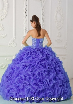 Organza Purple Most Popular Quinceanera Dress with Ball Gown Strapless Beading