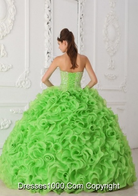 Organza Spring Green Ball Gown Strapless Sweet Sixteen Dress with Beading