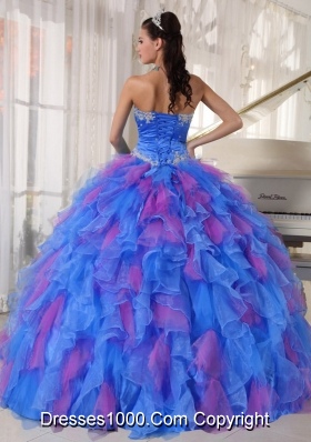 Organza Sweetheart Appliques Sweet Fifteen Dress with Flower on Sash