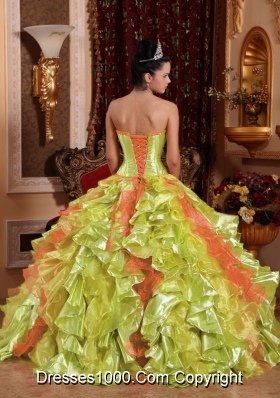 Spring Green Ball Gown Strapless Floor-length Organza Embroidery Sweet Sixteen Dress