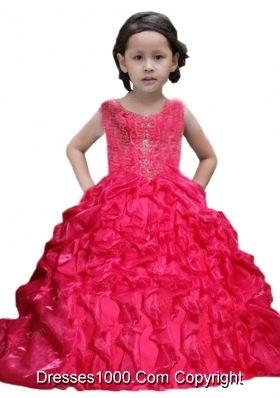 2014 Red Scoop Ball Gown Beading and Ruching Little Girl Pageant Dress