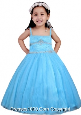 Aqua Blue  Spaghetti Straps Beading Little Girl Pageant Dress