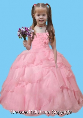 Ball Gown Strapless Rose Pink Little Girl Pageant Dresses for Birthday Party
