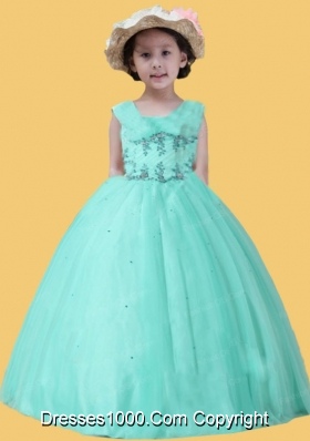 Scoop Appliques Ball Gown Apple Green Little Girl Pageant Dress