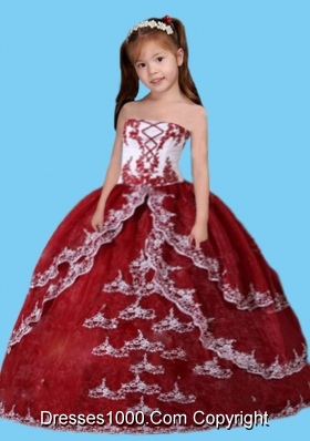 Luxurious Ball Gown Appliques Little Girl Pageant Dress in Wine Red