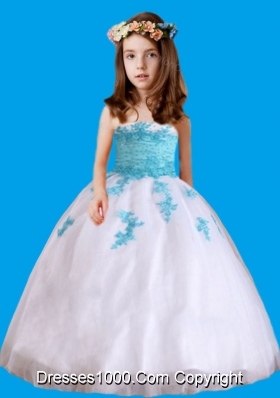 White Strapless Appliques Little Girl Pageant Dresses for 2014