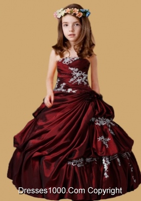 Ball Gown Ruching Strapless Appliques and Ruching Little Girl Pageant Dress