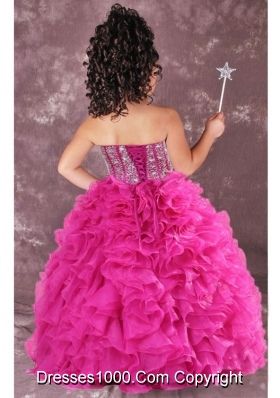 Sweet Hot Pink Strapless Beading Ruffles Little Girl Pageant Dress