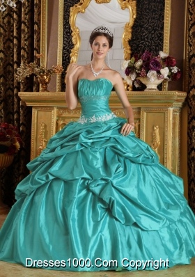 2014 Lovely Teal Ball Gown Strapless Beading Quinceanera Dress with Appliques
