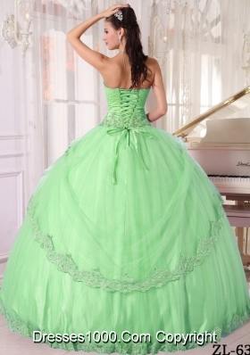 2014 Quinceanera Dress in Apple Green Ball Gown Sweetheart with Appliques