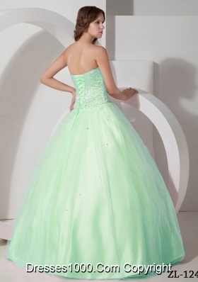 Affordable Ball Gown Beading Apple Green 2014 Quinceanera Dress with Sweetheart