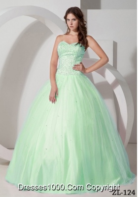 Affordable Ball Gown Beading Apple Green 2014 Quinceanera Dress with Sweetheart