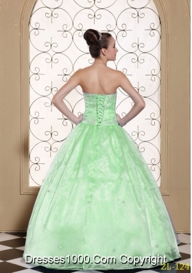 Apple Green Cheap Strapless Quinceanera Dresses With Embroidery Beading