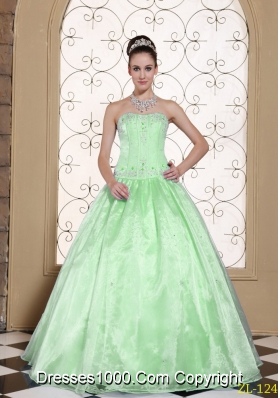 Apple Green Cheap Strapless Quinceanera Dresses With Embroidery Beading