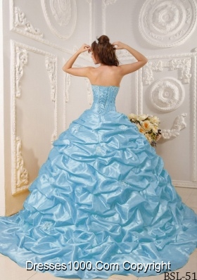 Ball Gown Strapless Appliques and Beading Quinceanera Dress with Court Train