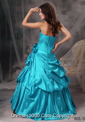 Aqua Blue Princess Strapless Floor-length Taffeta Beading Quinceanera Dress