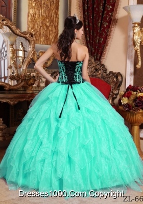 Aqua Blue  Sweetheart  Organza Embroidery Quinceanera Dress with Beading