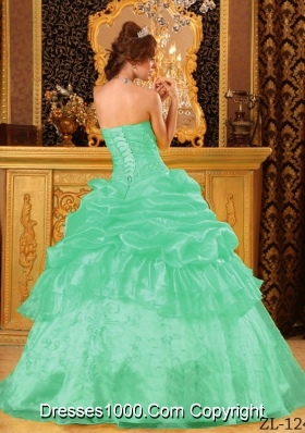 Ball Gown Strapless Quinceanera Dress In Apple Green with Appliques and Pick-ups