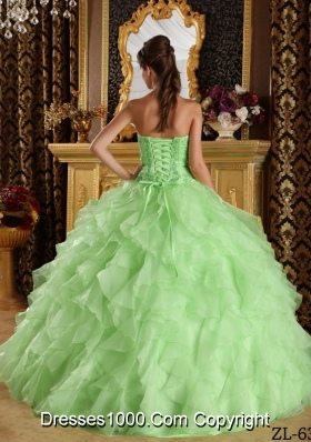 Beautiful Apple Green Ball Gown Strapless with Embroidery and Ruffles Quinceanera Dress