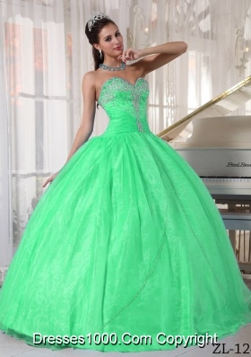 Beautiful Quinceanera Dress in Green Ball Gown Sweetheart with Appliques and Beading