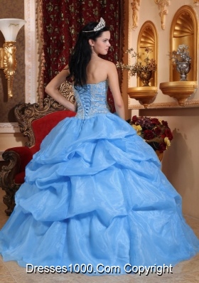 Blue Ball Gown Sweetheart Floor-length Quinceanera Dress with Organza Beading