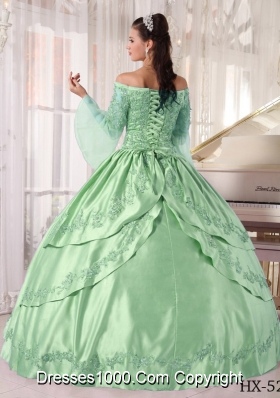 Gorgeous Ball Gown Off The Shoulder in Apple Green with Appliques Quinceanera Dress