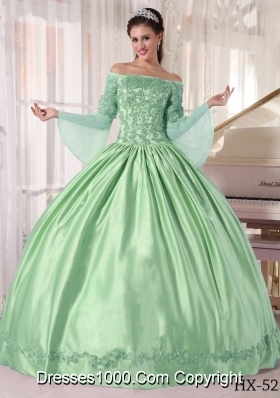 Gorgeous Ball Gown Off The Shoulder in Apple Green with Appliques Quinceanera Dress