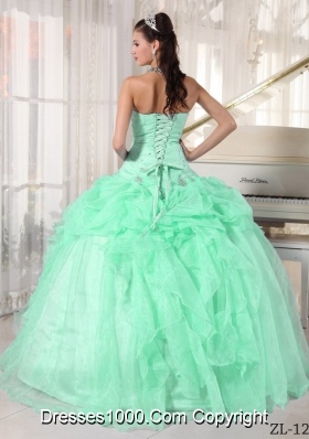 Perfect Apple Green Ball Gown Strapless with Beading and Ruffles Quinceanera Dress