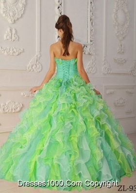 Popular Multi-Color Ball Gown Strapless with Hand Flowers and Ruffles Quinceanera Dress