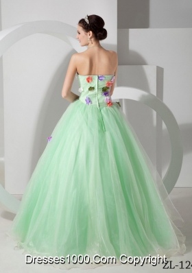 Princess Strapless Prom Dress with Hand Made Flowers