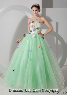 Princess Strapless Prom Dress with Hand Made Flowers